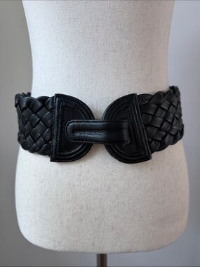 Motif 56 Wide Braided Waist Leather Belt in Black Size Medium